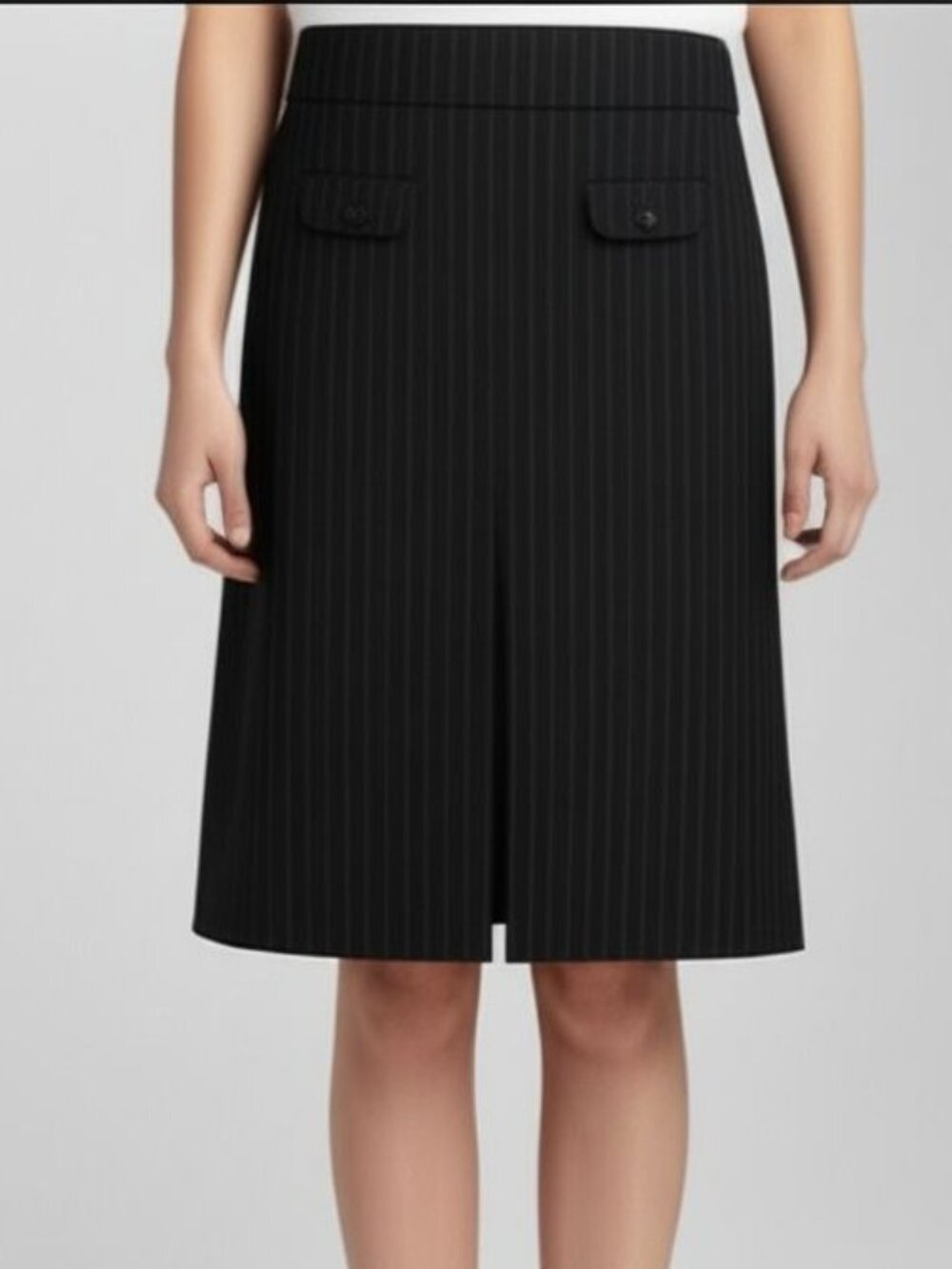 Ann Taylor Black White Pinstripe Mid Length Skirt Size 4 Lined Side Zip